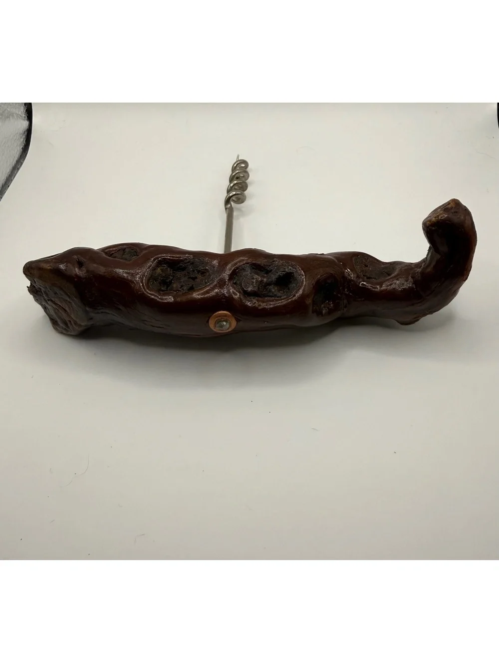 Vintage Mid Century Modern driftwood handle corkscrew wine opener kitchenware